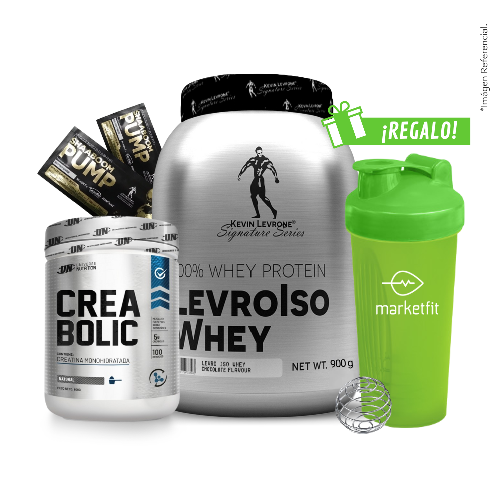 Pack LevroIso Whey 900gr + Creabolic 500gr + 02 Sachets SHAABOOM PUMP + Shaker 600mL