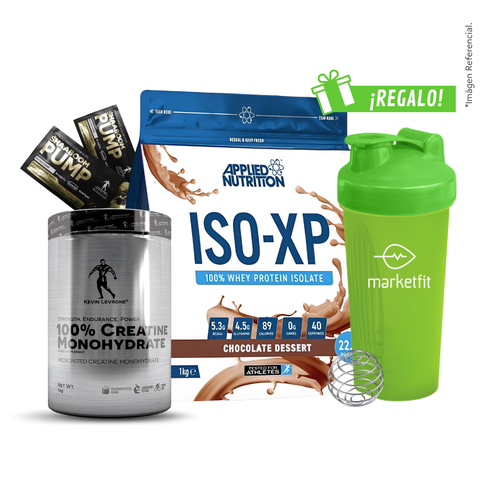 Pack ISO XP 1kg + Creatina Kevin Levrone 1kg + 02 Sachets SHAABOOM PUMP + Shaker 600mL