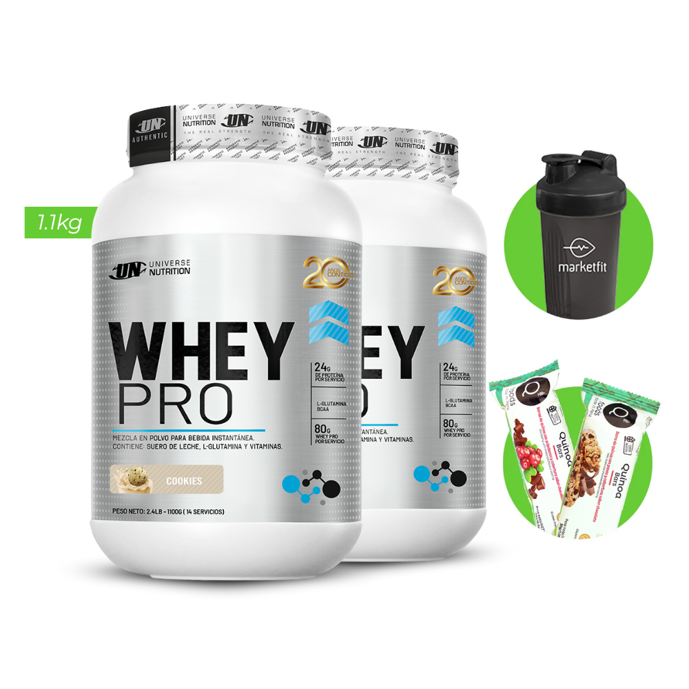 2 PROTEINAS WHEY PRO UNIVERSE NUTRITION 1KG UN + REGALOS