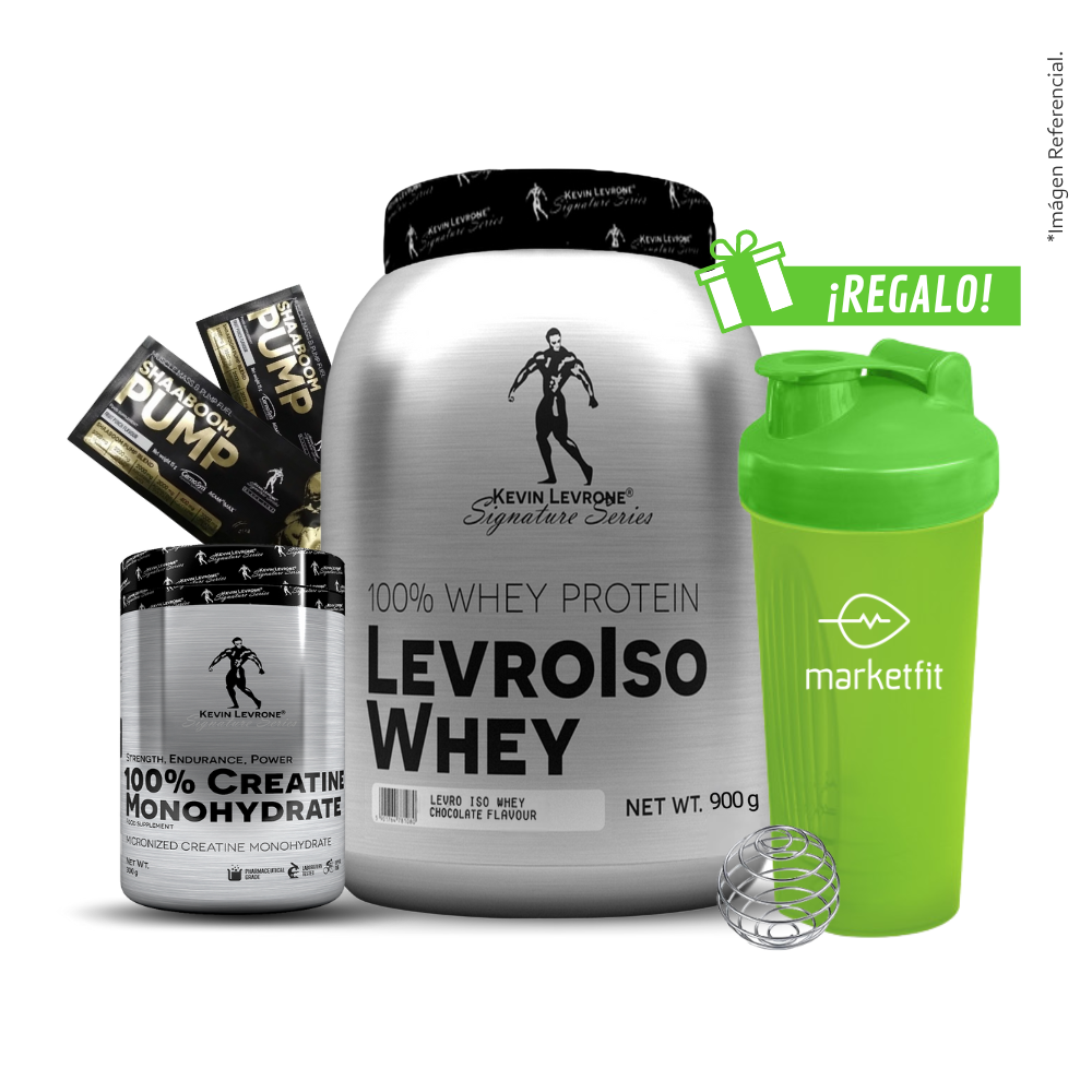 Pack LevroIso Whey 900gr + Creatina Kevin Levrone 300gr + 02 Sachets SHAABOOM PUMP + Shaker 600mL