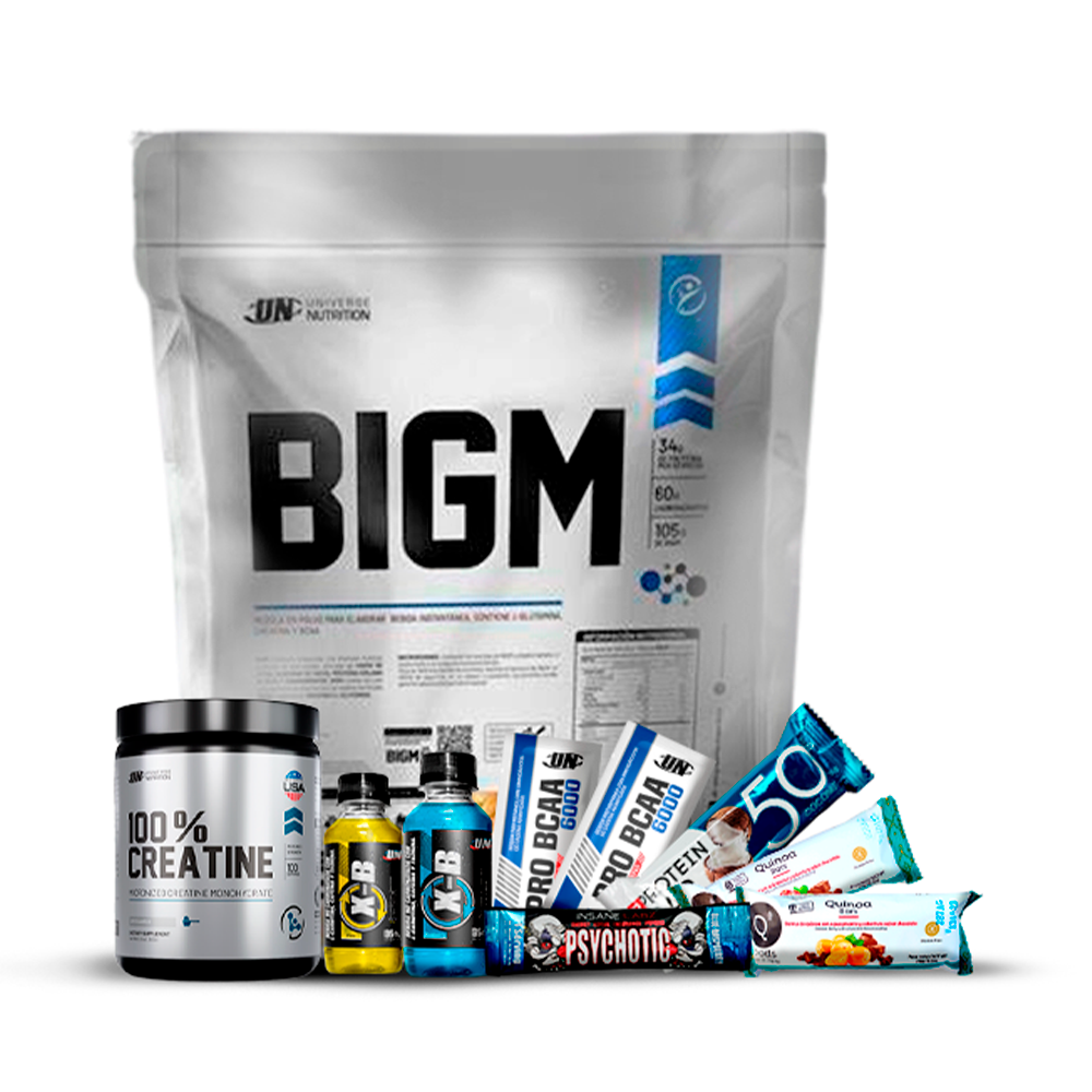 Pack Ganador de peso BIGM UN 5kg + 100% Creatina UN 250gr + REGALOS