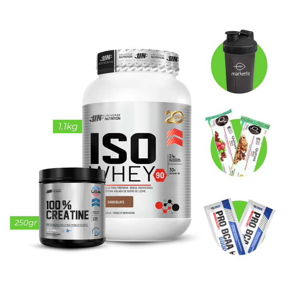 ISO WHEY 1.1KG PROTEÍNA UN + 100% CREATINA 250 GR UN + REGALOS