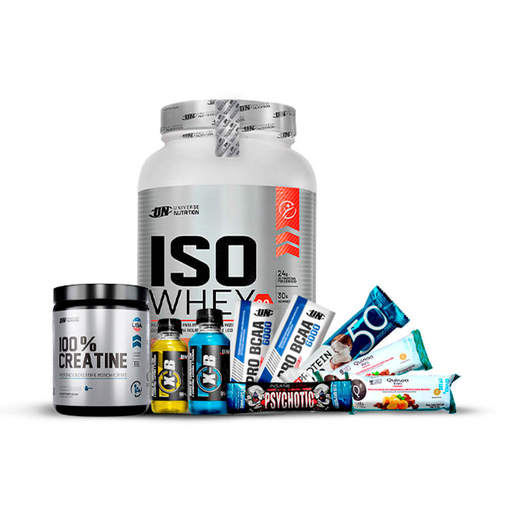 Pack Iso Whey UN 1.1kg + 100% Creatina UN 250gr + REGALOS