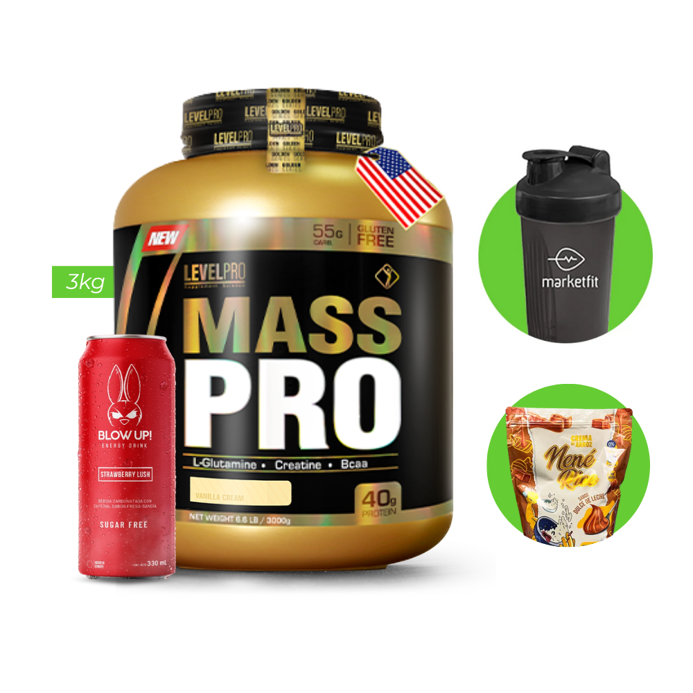 LEVEL PRO MASS Pro 3kg + Bebida blow up 330 ml+ Regalos