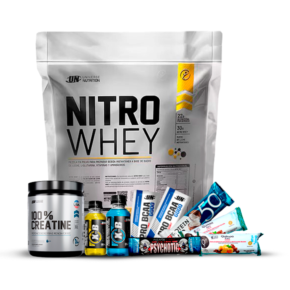 Pack Proteína Nitro Whey UN 5kg + 100% Creatina UN 250gr + REGALOS