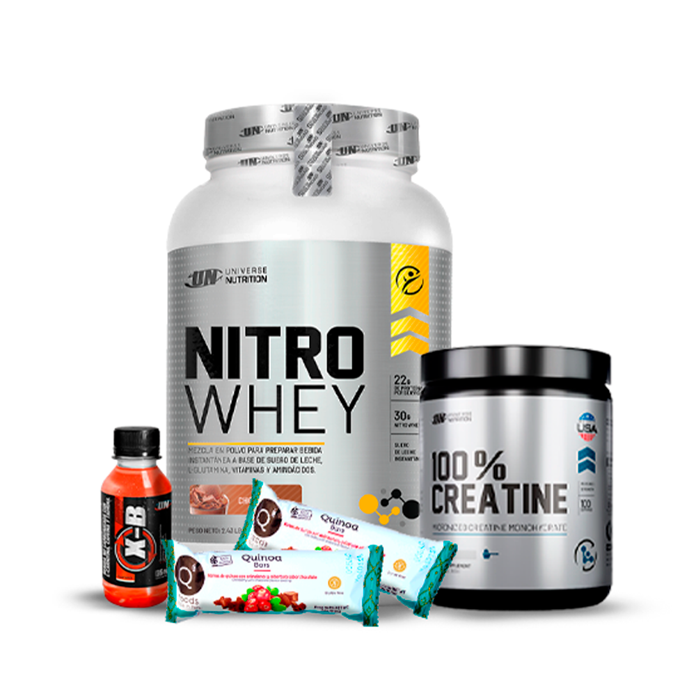 Promo Proteina Nitro Whey UN 1.1kg + Creatina 100% UN 250gr + REGALOS