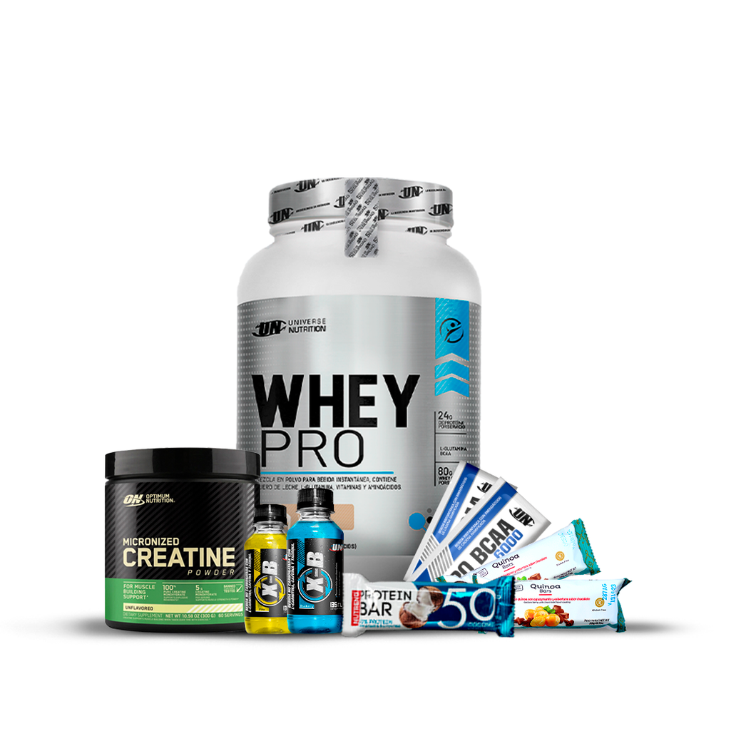 Pack Proteina Whey Pro UN 1.1kg + Creatina Micronizada ON 300gr + REGALOS