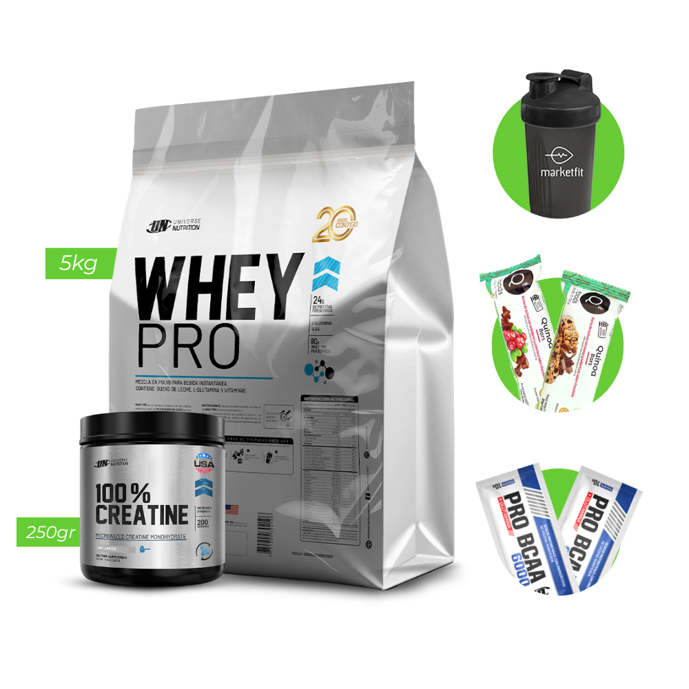 Proteína Whey Pro 5kg UN + Creatina 100% UN 250gr + REGALOS