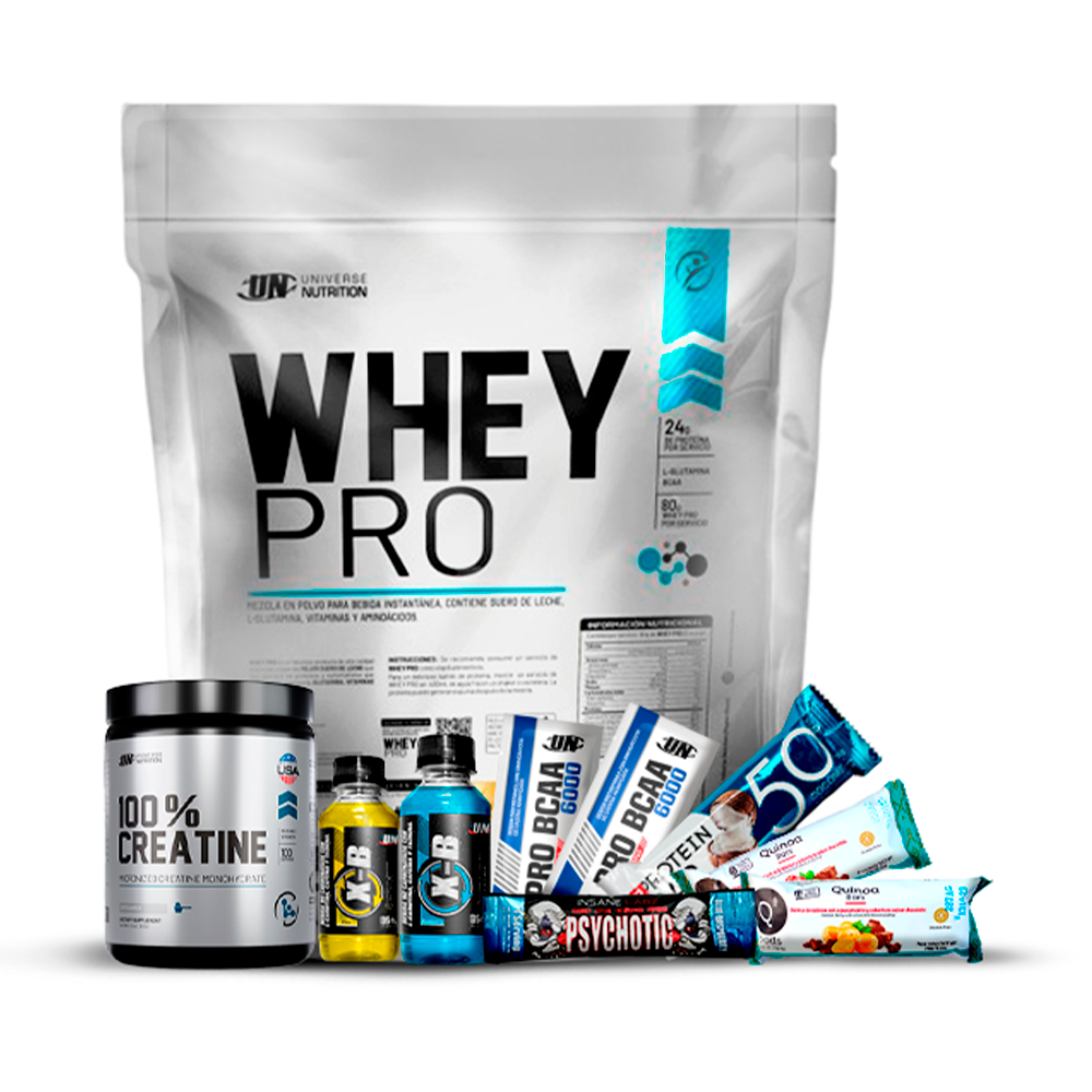 Pack Proteina Whey Pro 5kg UN + 100% Creatina UN 250gr + REGALOS