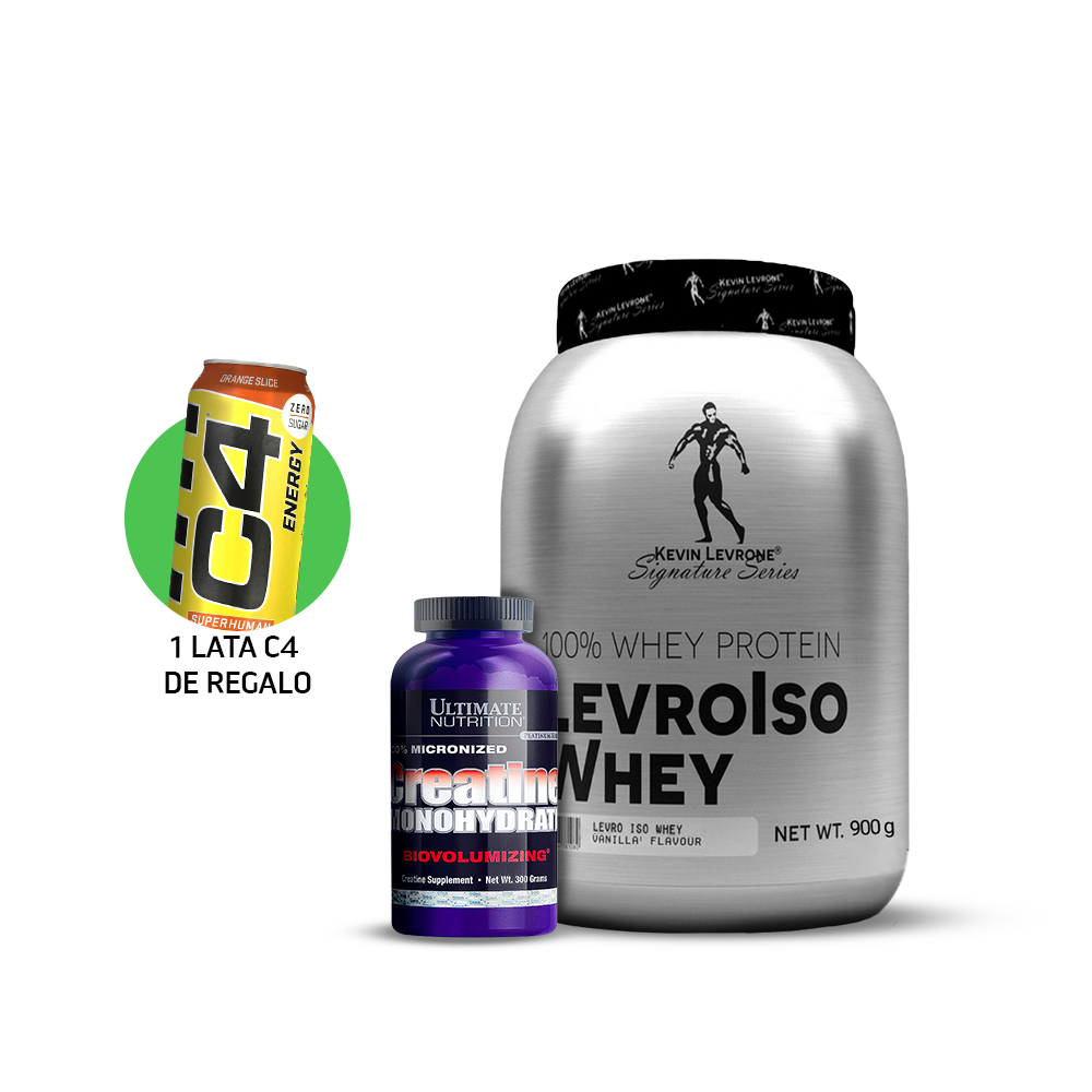Pack LEVROISO 900gr + Creatina Ultimate Nutrition 300gr + C4