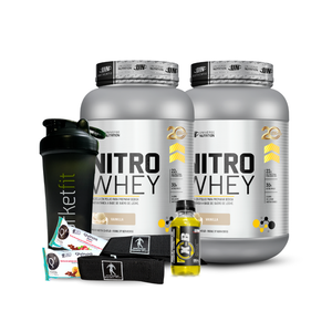 02 PROTEÍNAS NITRO WHEY UN 1KG UN + SHAKER + STRAPS Y REGALOS