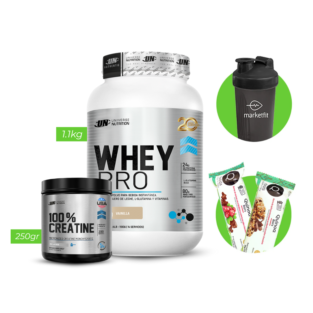 Proteina Whey Pro UN 1kg + Creatina 100% UN 250gr + REGALOS